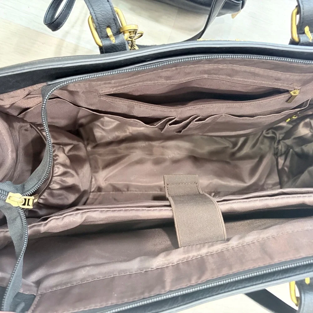 Lovevook‎ Black Laptop Tote Bag Vegan Leather Work Briefcase Crossbody Tassel